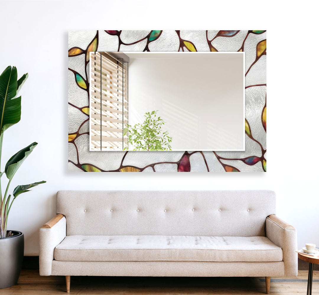 Yellow Leafs Abstract Wall Mirror Bathroom Mirror
