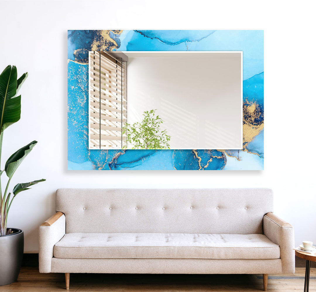 Light Blue & Gold Wall Mirror mirror art
