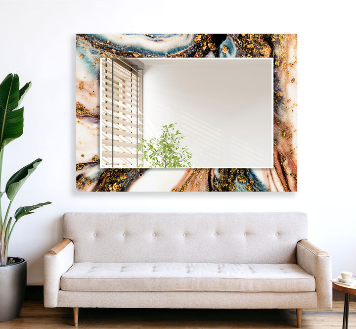 Brown Golden Abstract Wall Mirror Living Room Wall Mirror
