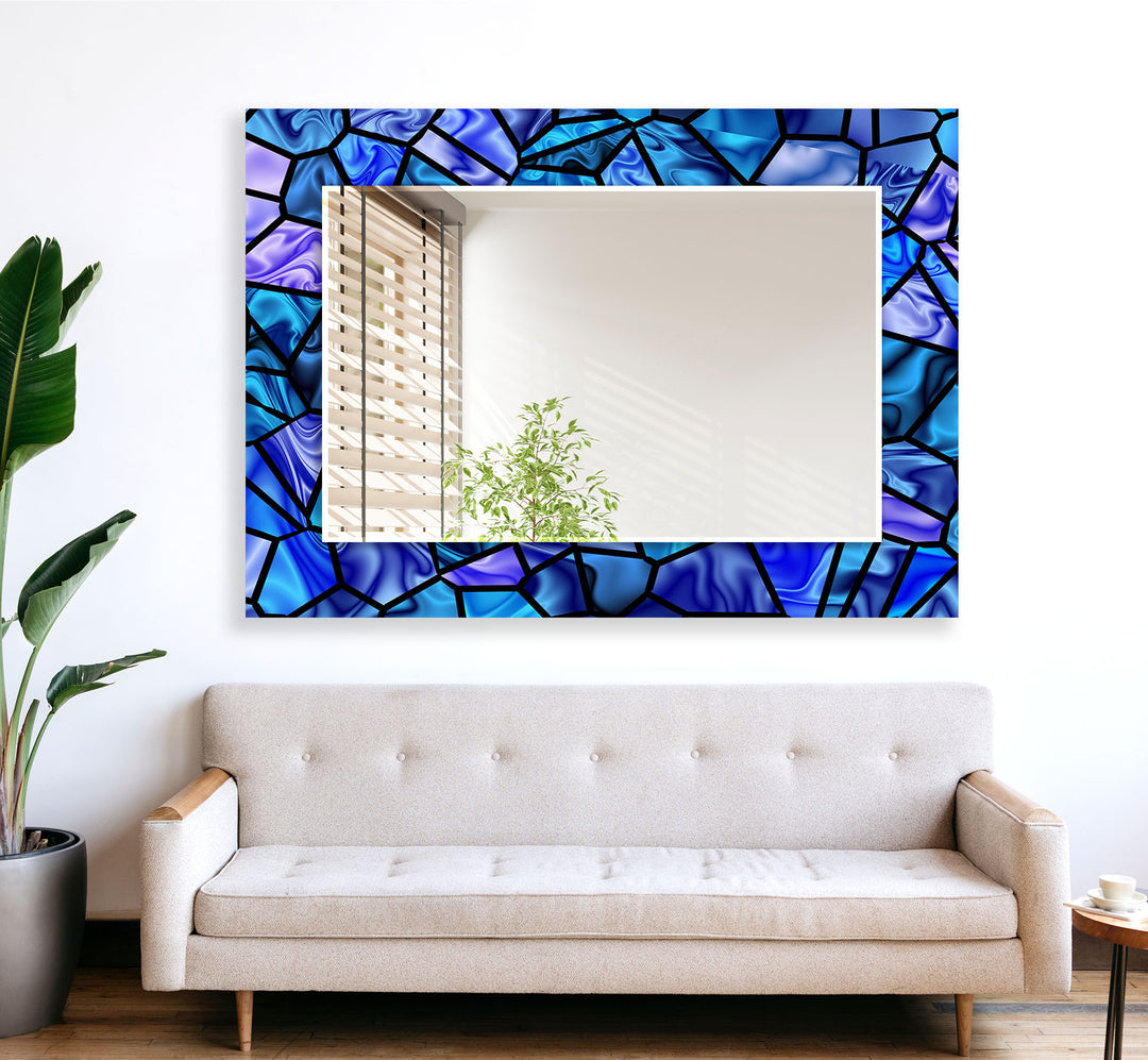 Vivid Blue Stained Wall Mirror Marble Mirror
