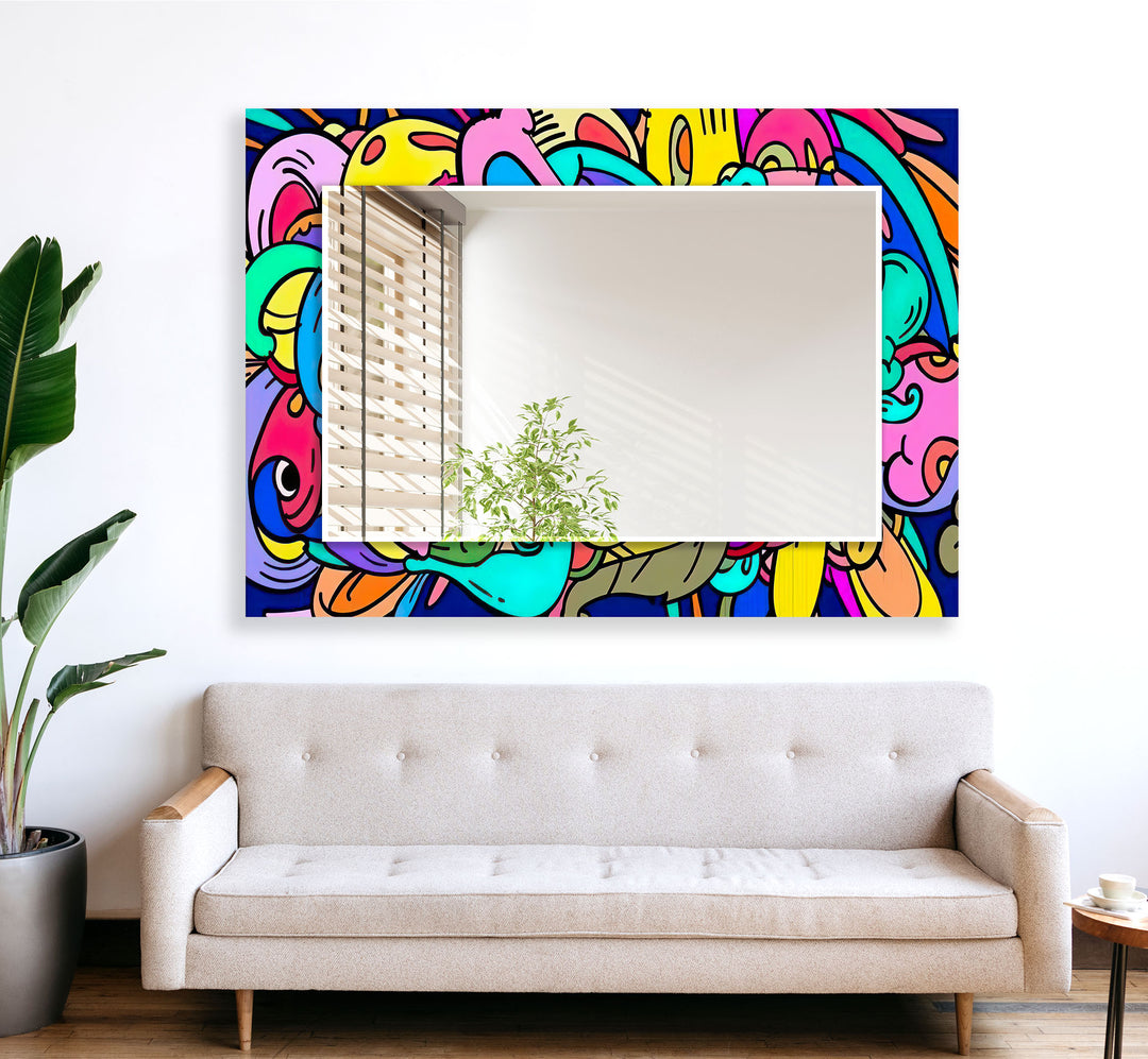 Colorful Pop Art Glass Wall Mirror Living Room Wall Mirror
