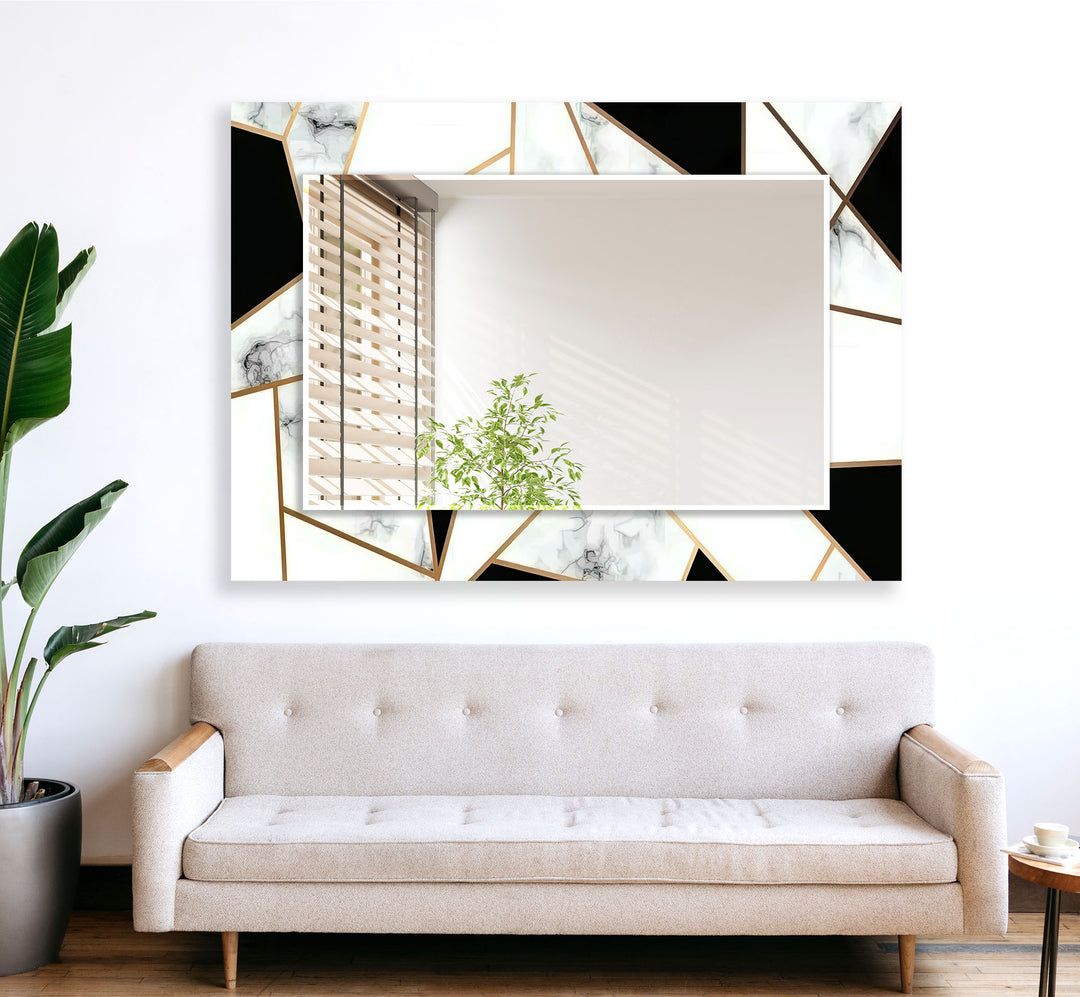 Black & White Gold Details Wall Mirror Rectangle Wall Mirror
