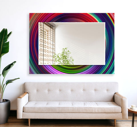 Abstract Round Tempered Glass Wall Mirror