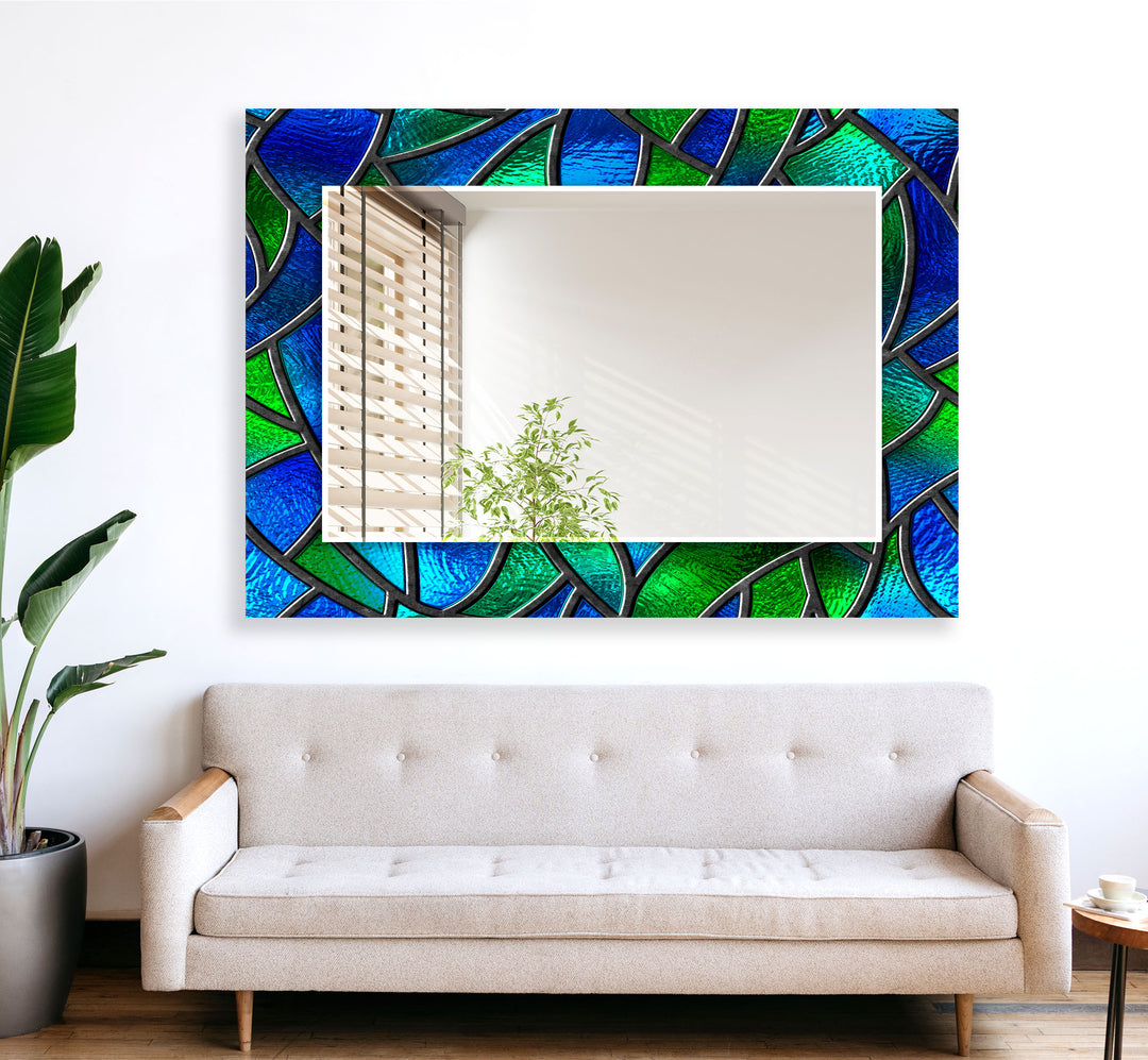 Green and Blue Abstract Wall Mirrors Mosaic Wall Mirror
