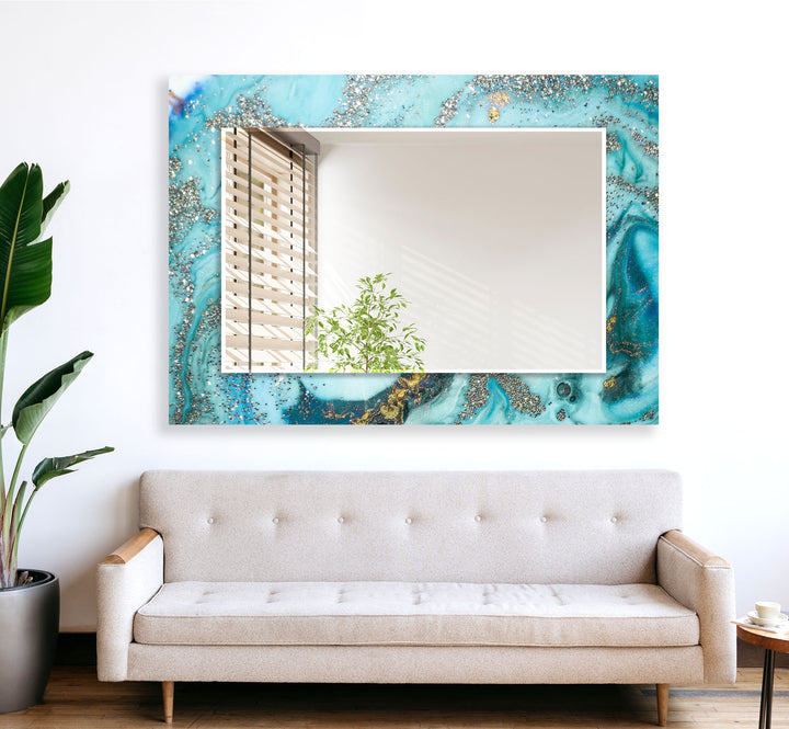 Golden Blue Wall Mirrors Framed Mirror
