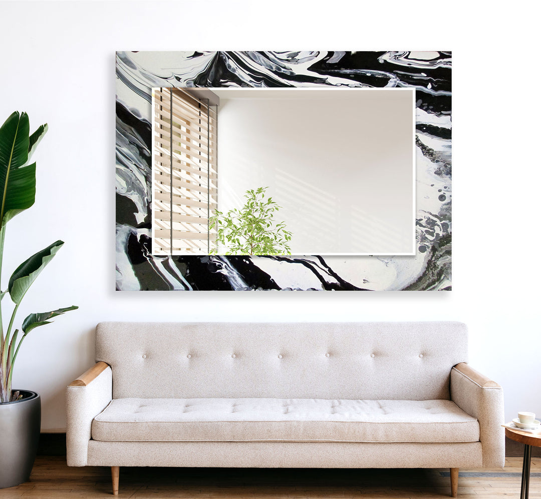 Modern Black & White Marble Wall Mirror Decorative Wall Mirror
