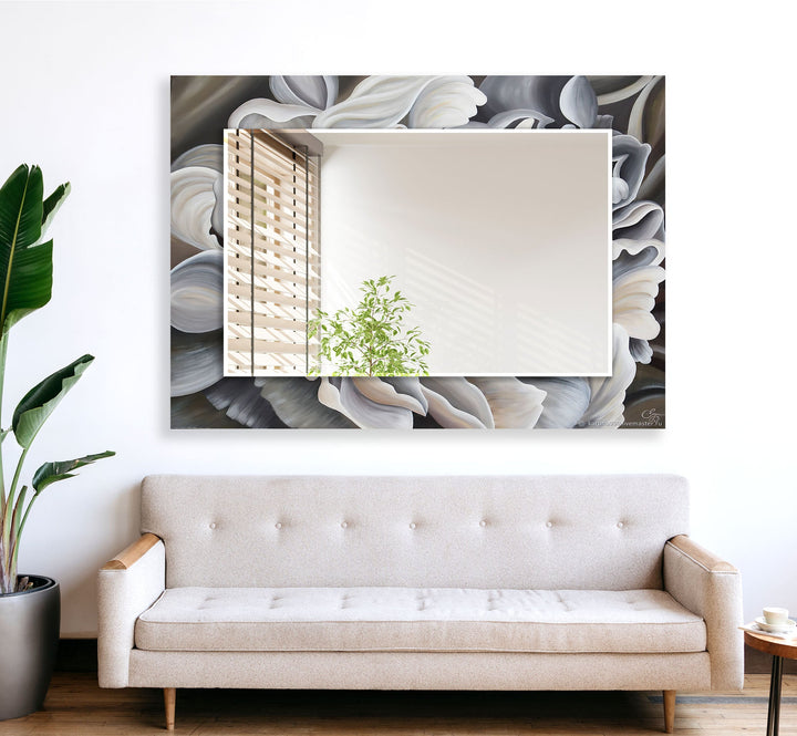 Grey Big Flower Leaves Wall Mirror bathroom mirror with lights
