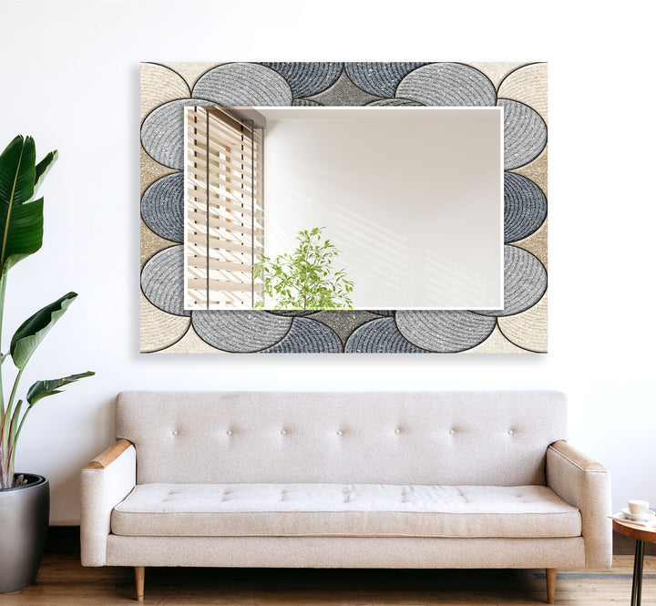 Beige & Gray Circles Design Wall Mirror black frame mirror
