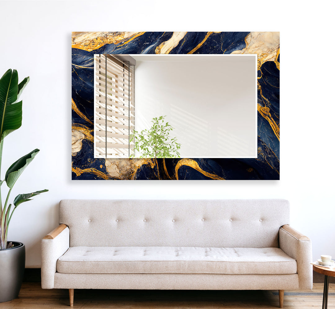 Dark Blue & Gold Wall Mirror Stained Glass Mirror
