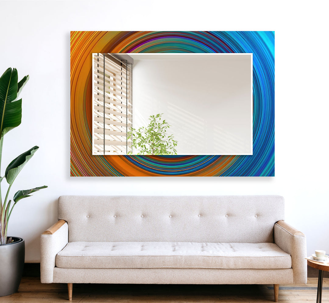 Orange & Blue Circles Abstract Wall Mirror Bedroom Mirror
