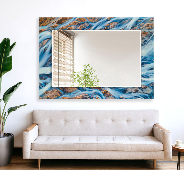 Abstract Blue and Brown Rocks Wall Mirror large living room mirror
