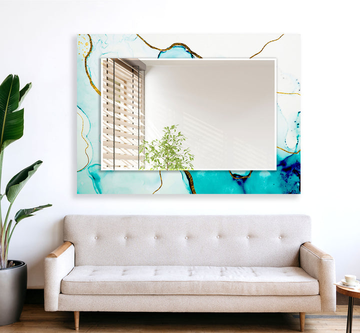 Turquoise & White Golden Wall Mirror Entryway Mirror
