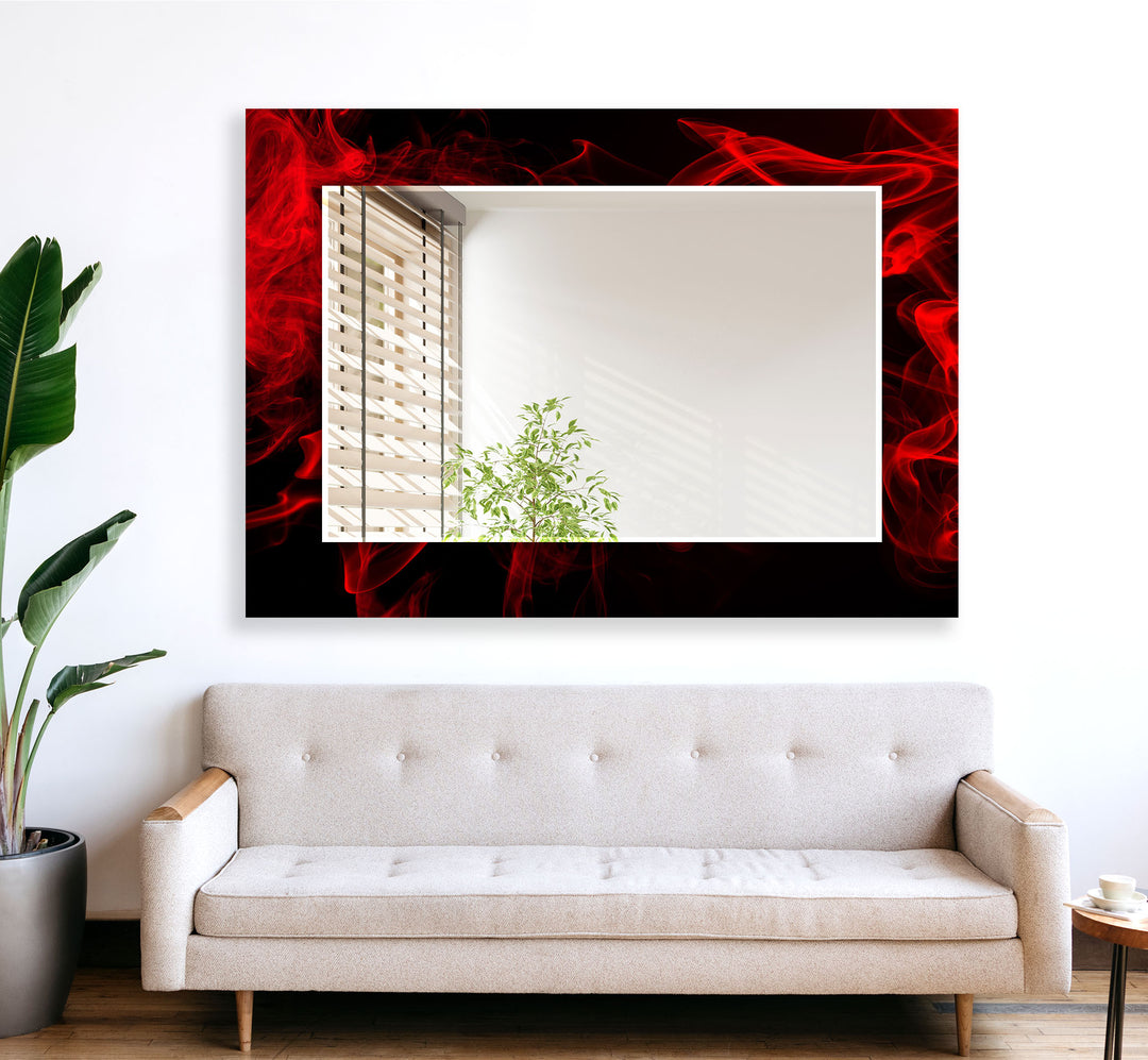 Red Smoke Abstract Wall Mirror