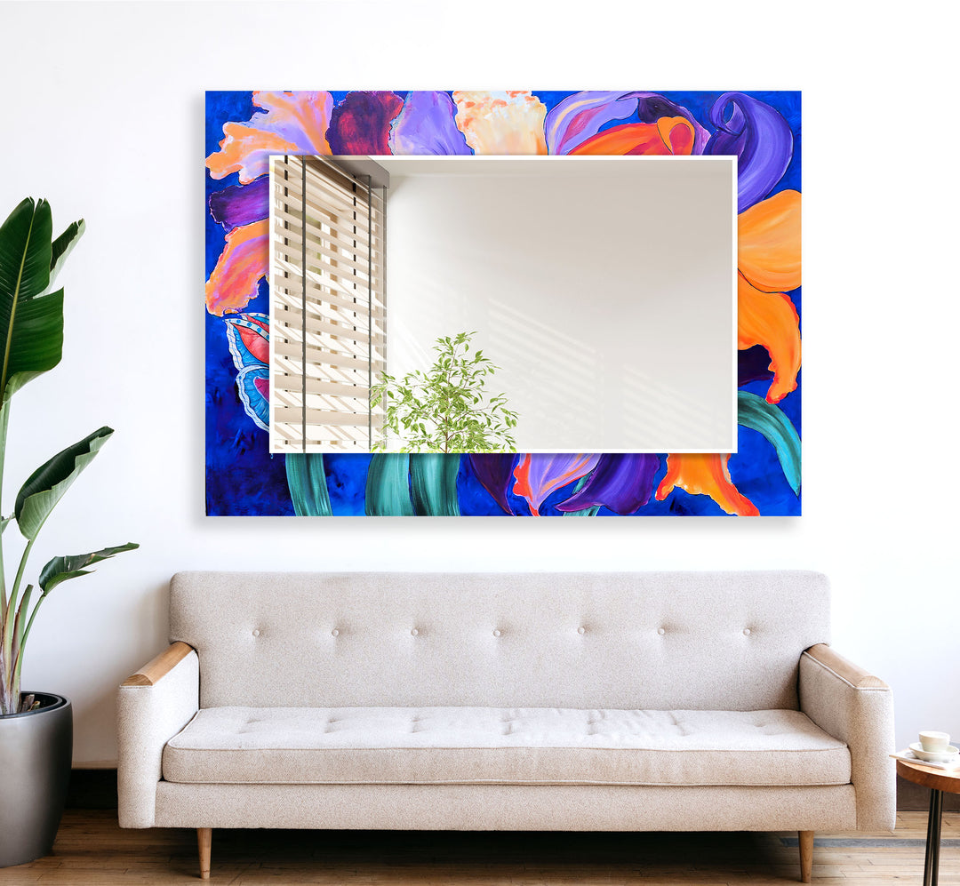 Abstract Purple Flower Painting Wall Mirror backlit mirror
