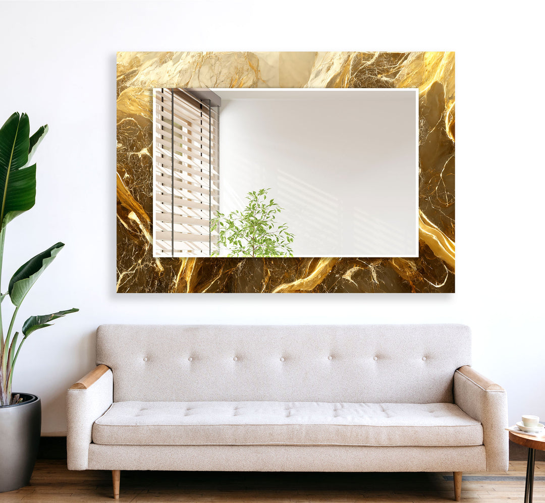 Yellow & Brown Marble Wall Mirror Bedroom Wall Mirror
