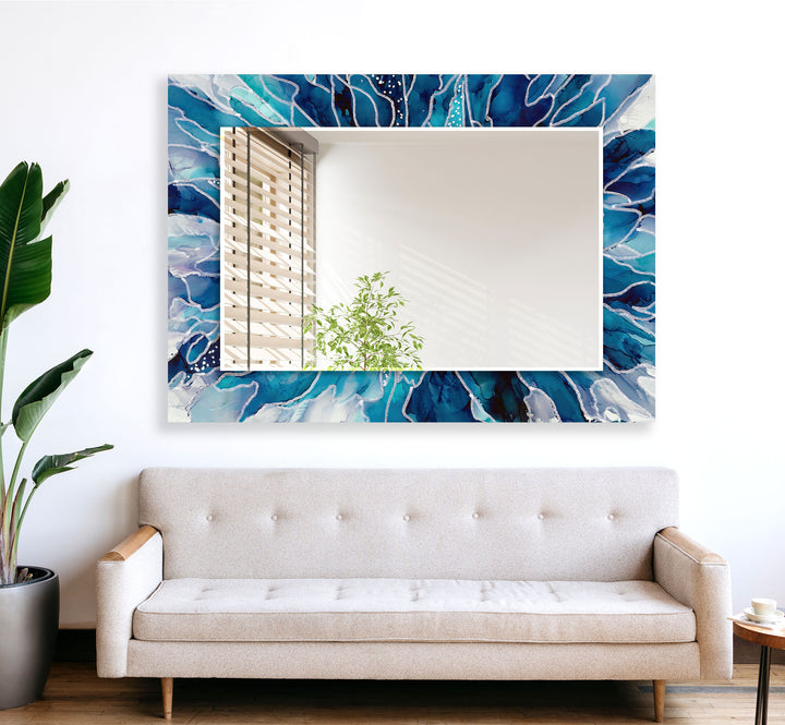 White & Blue Wall Mirror Stained Glass Wall Mirror
