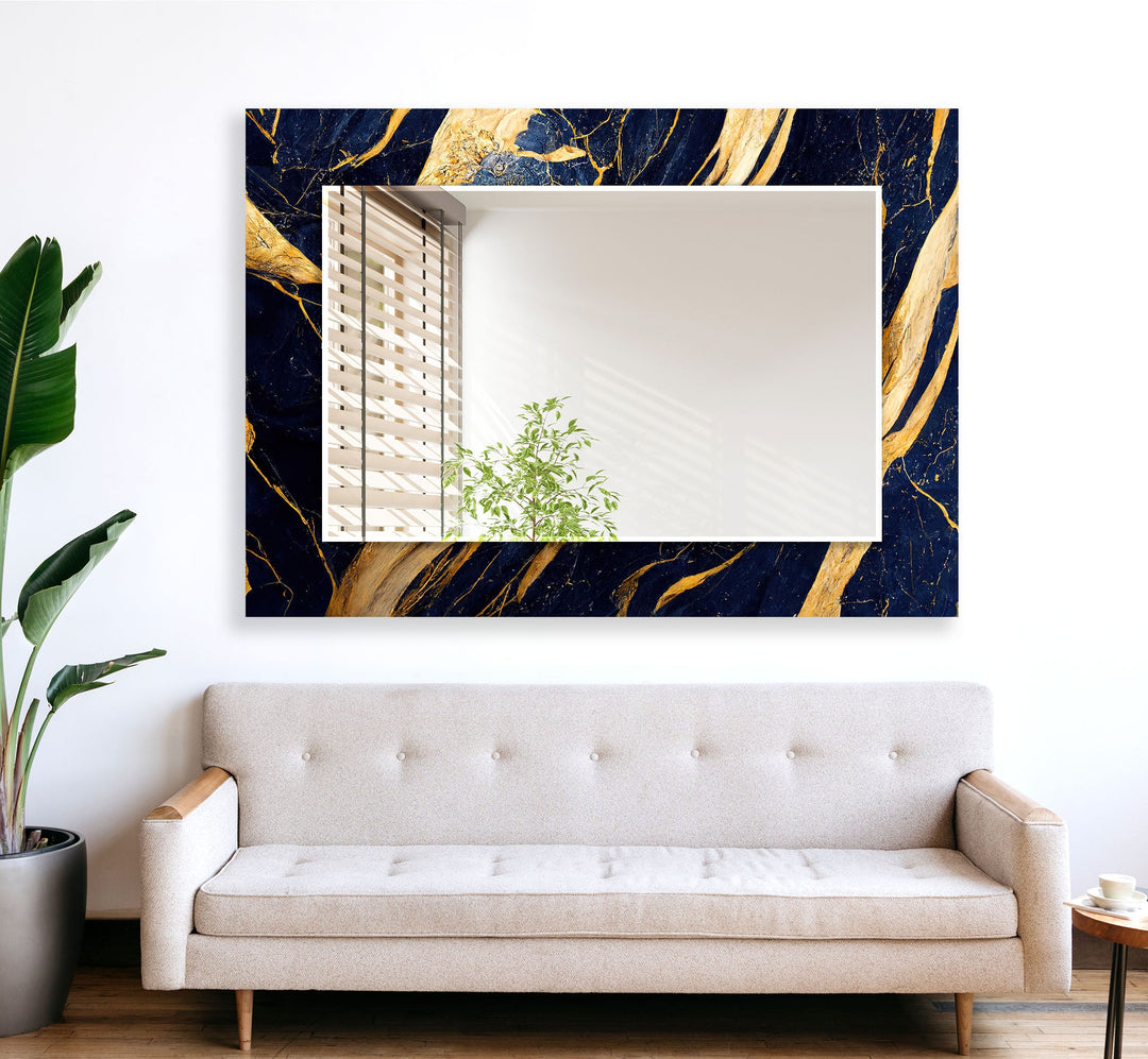 Marble Navy Blue & Gold Wall Mirror modern mirror
