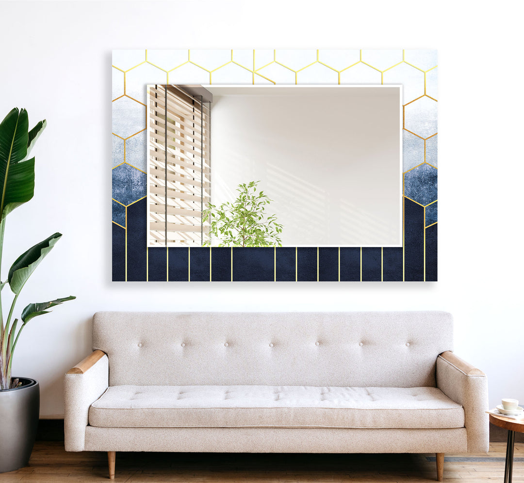 White and Blue Hexagon Wall Mirror Huge Mirror
