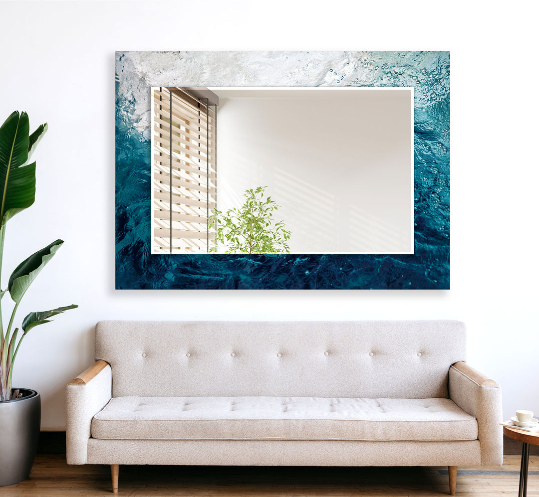 Blue Sea Waves Wall Mirror gold mirror
