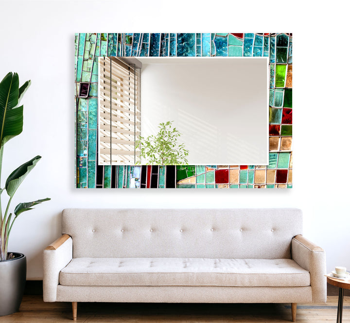 Stained Light Blue Wall Mirror backlit mirror
