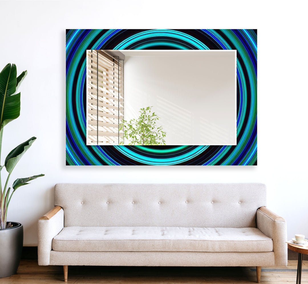 Abstract Turquoise Round Wall Mirror Bedroom Wall Mirror
