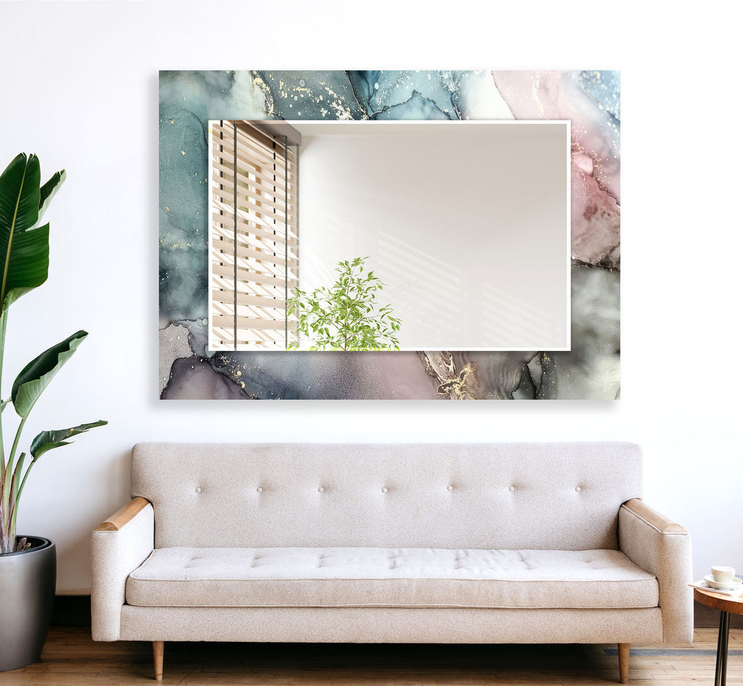 Gray White Abstract Wall Mirror Wood Mirror
