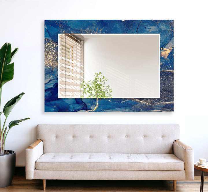 Dark Blue Abstract & Gold Details Wall Mirror wall mirror
