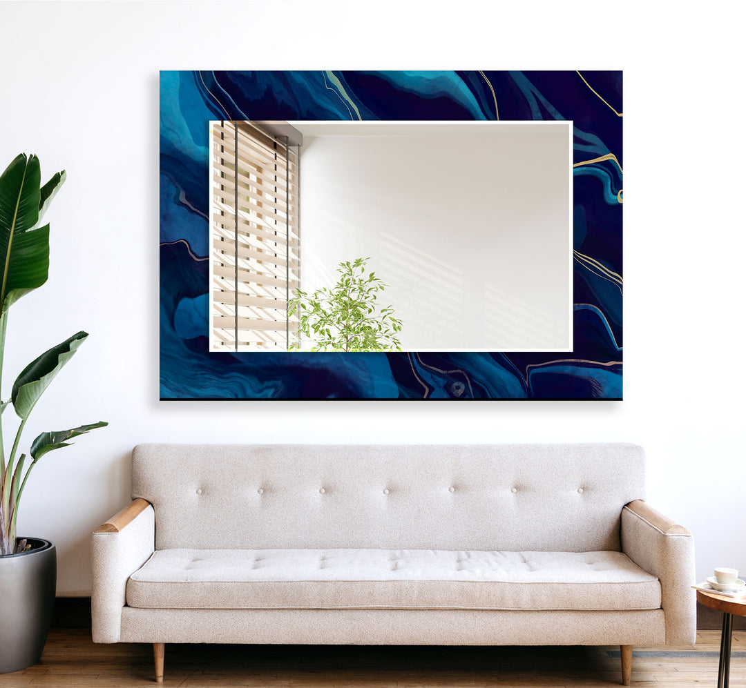 Blue Wavy Abstract Wall Mirror mirror art
