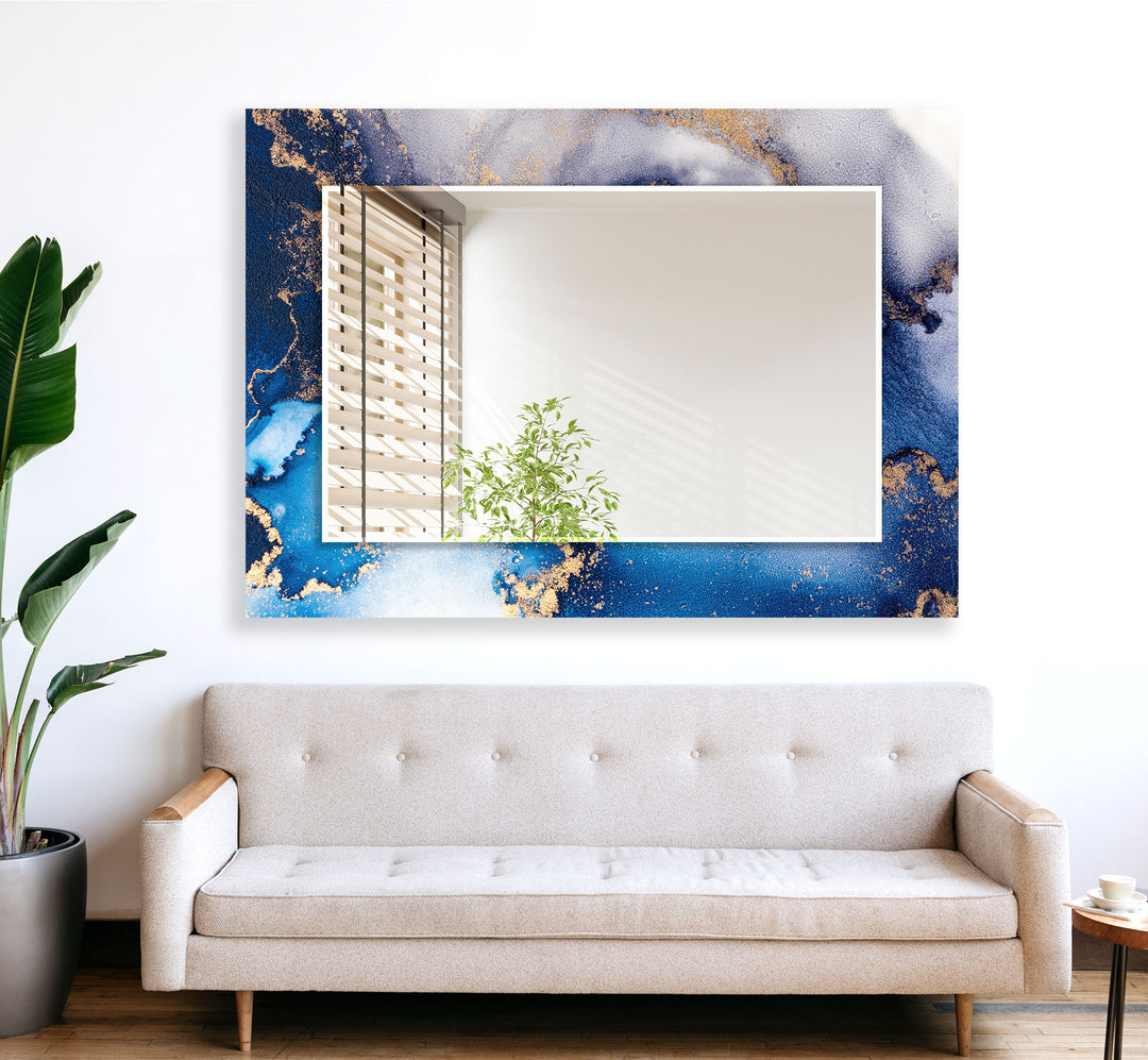 Blue Round Wall Mirror Marble Mirror
