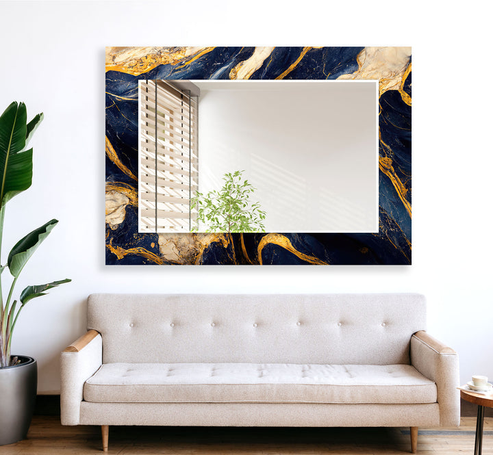 Navy Blue Golden Design Wall Mirrors