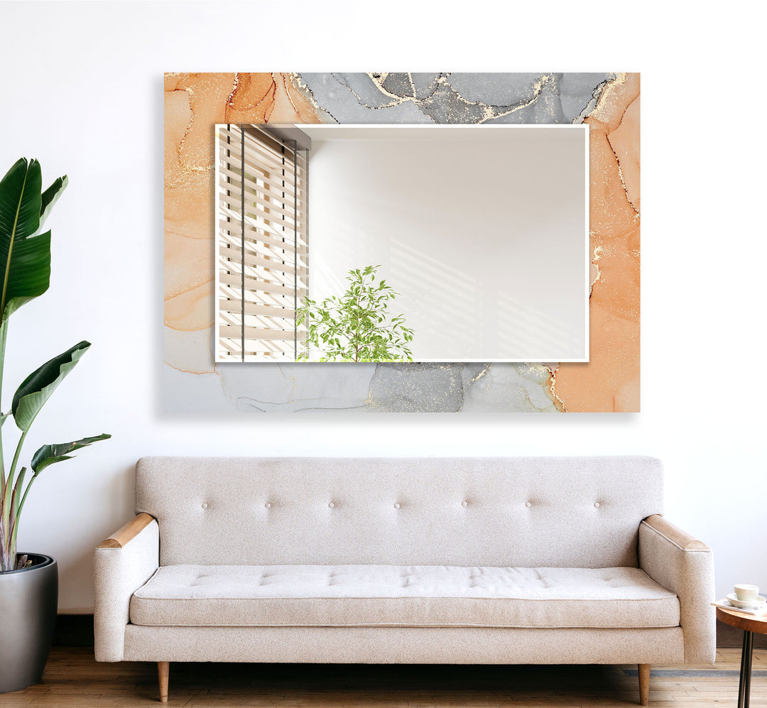 Orange & Grey Abstract Wall Mirror gold frame mirror
