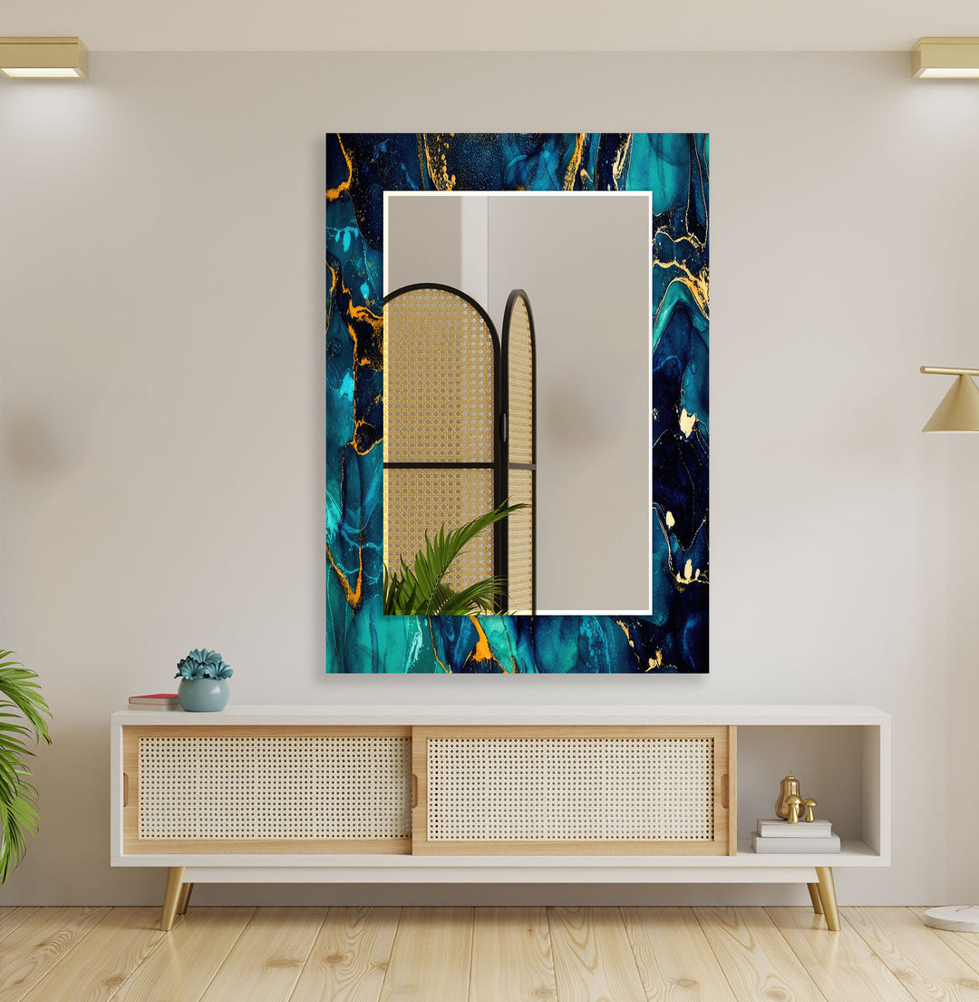 Turquoise Gold Marble Wall Mirror Bedroom Mirror
