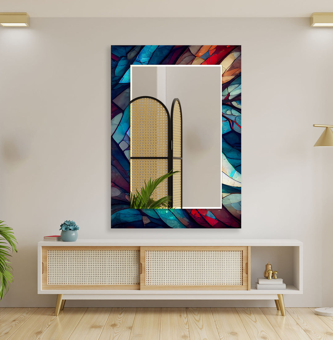 Stained Dark Blue Lines Wall Mirror Long Mirror
