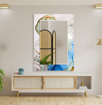 Abstract Tempered Glass Wall Mirror