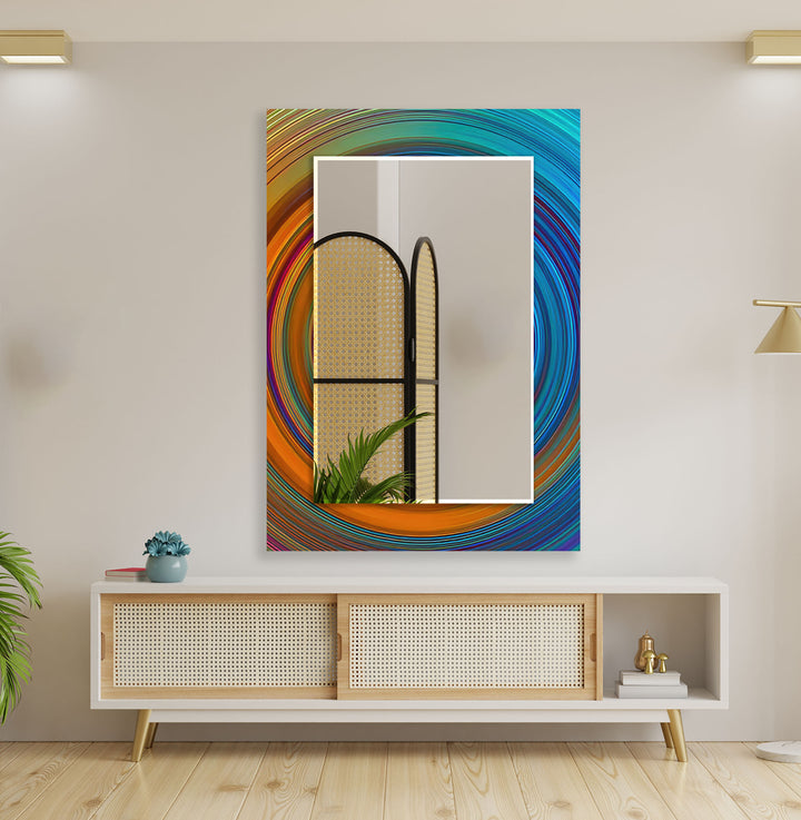 Orange & Blue Circles Abstract Wall Mirror Entryway Mirror
