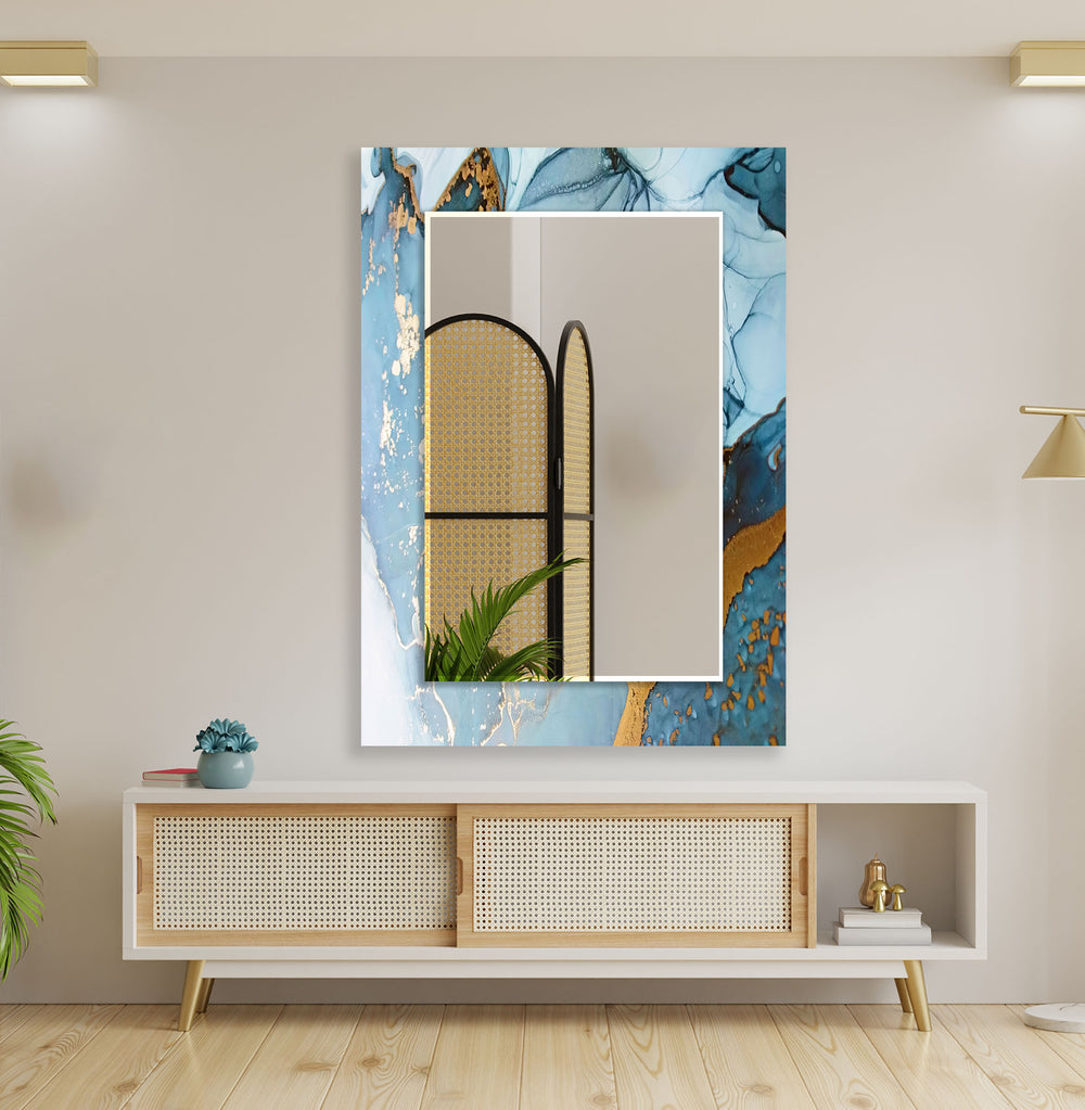 Blue and Golden Wall Mirrors Wood Mirror
