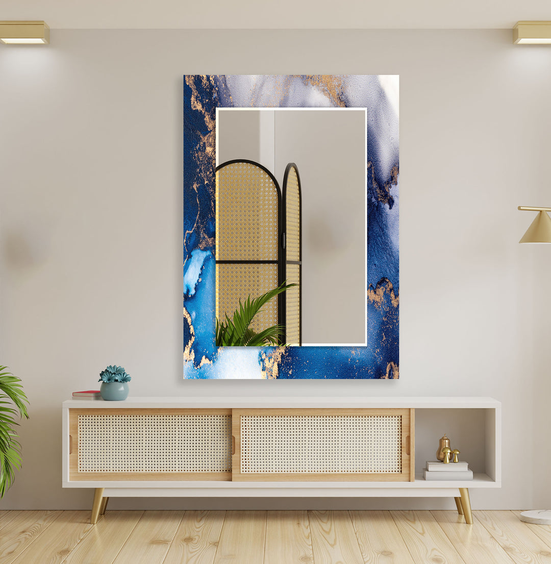 Blue Round Wall Mirror Marble Wall Mirror
