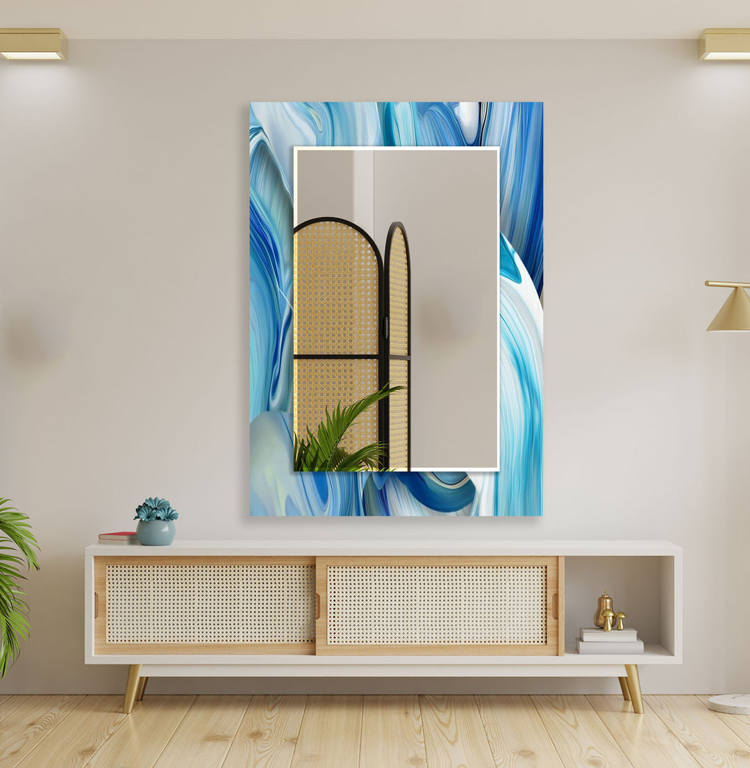 Abstract Wavy Blue Wall Mirrors Bedroom Wall Mirror
