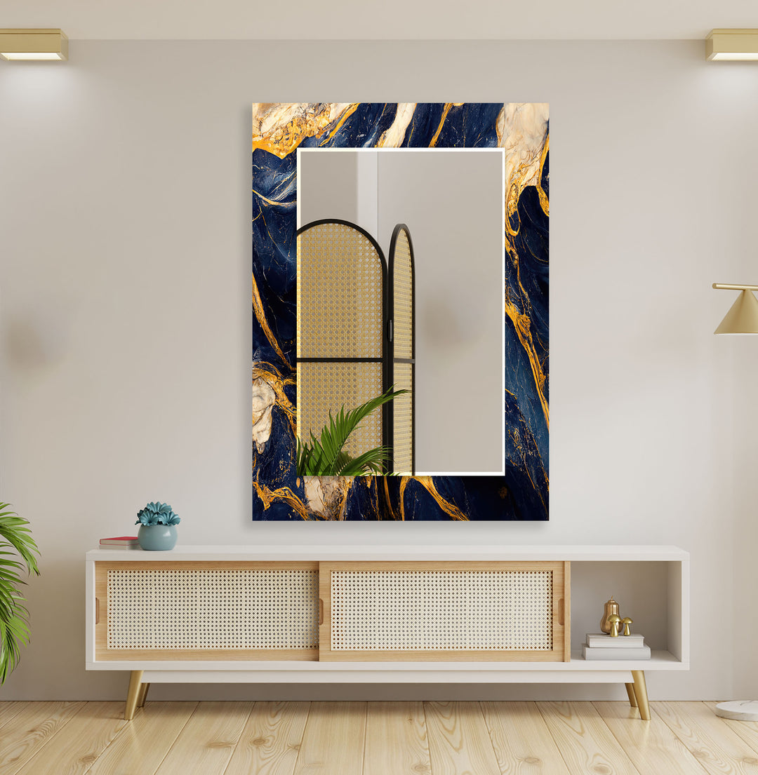 Navy Blue Golden Design Wall Mirrors Square Mirror
