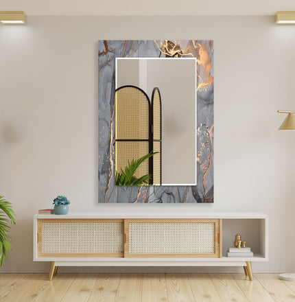 Abstract Tempered Glass Wall Mirror