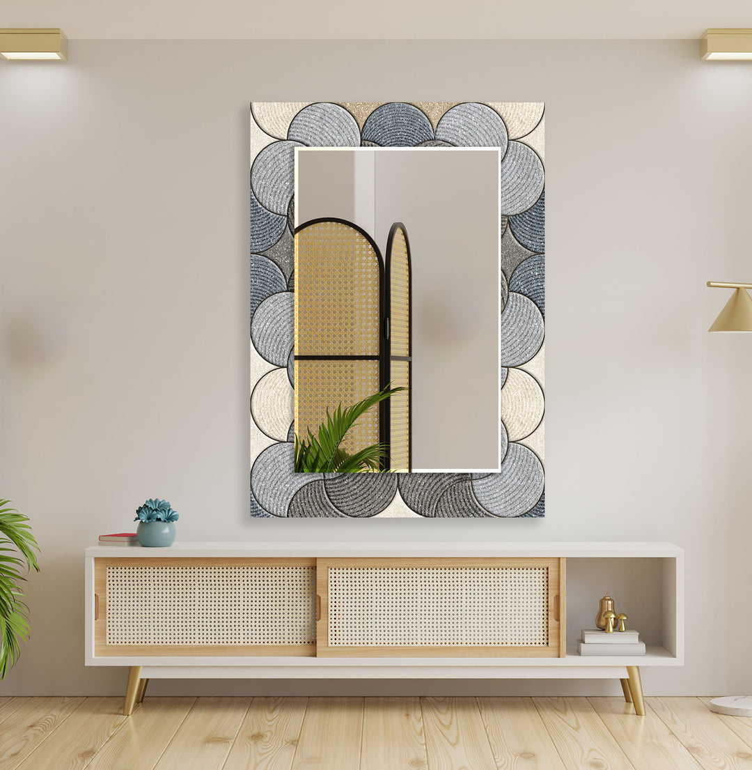 Grey Circles Details Wall Mirror Square Mirror
