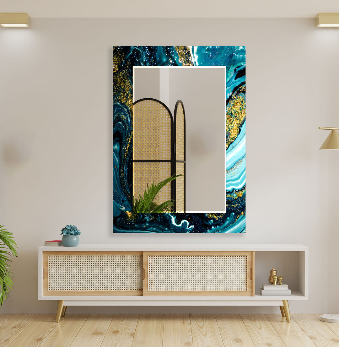 Blue and Gold Marble Wall Mirrors Wood Mirror
