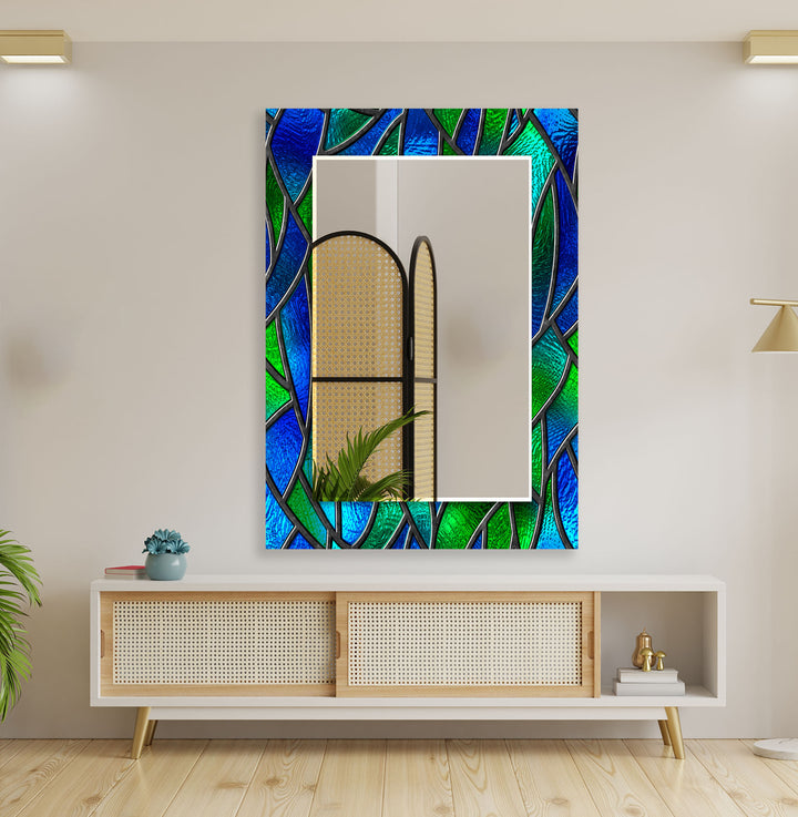 Green and Blue Abstract Wall Mirrors Marble Mirror
