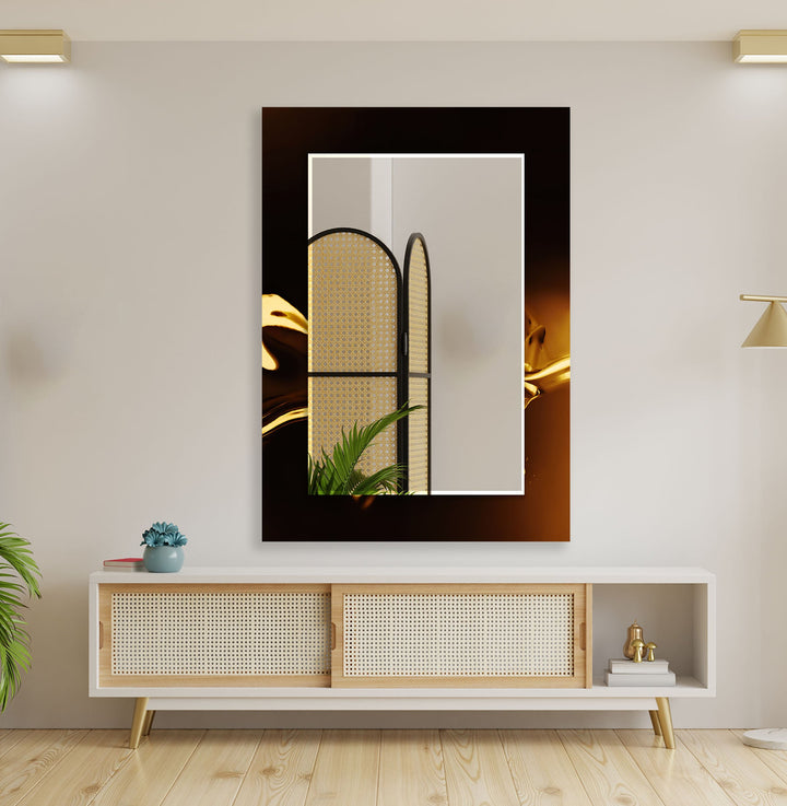 Golden and Black Abstract Wall Mirrors white framed mirror
