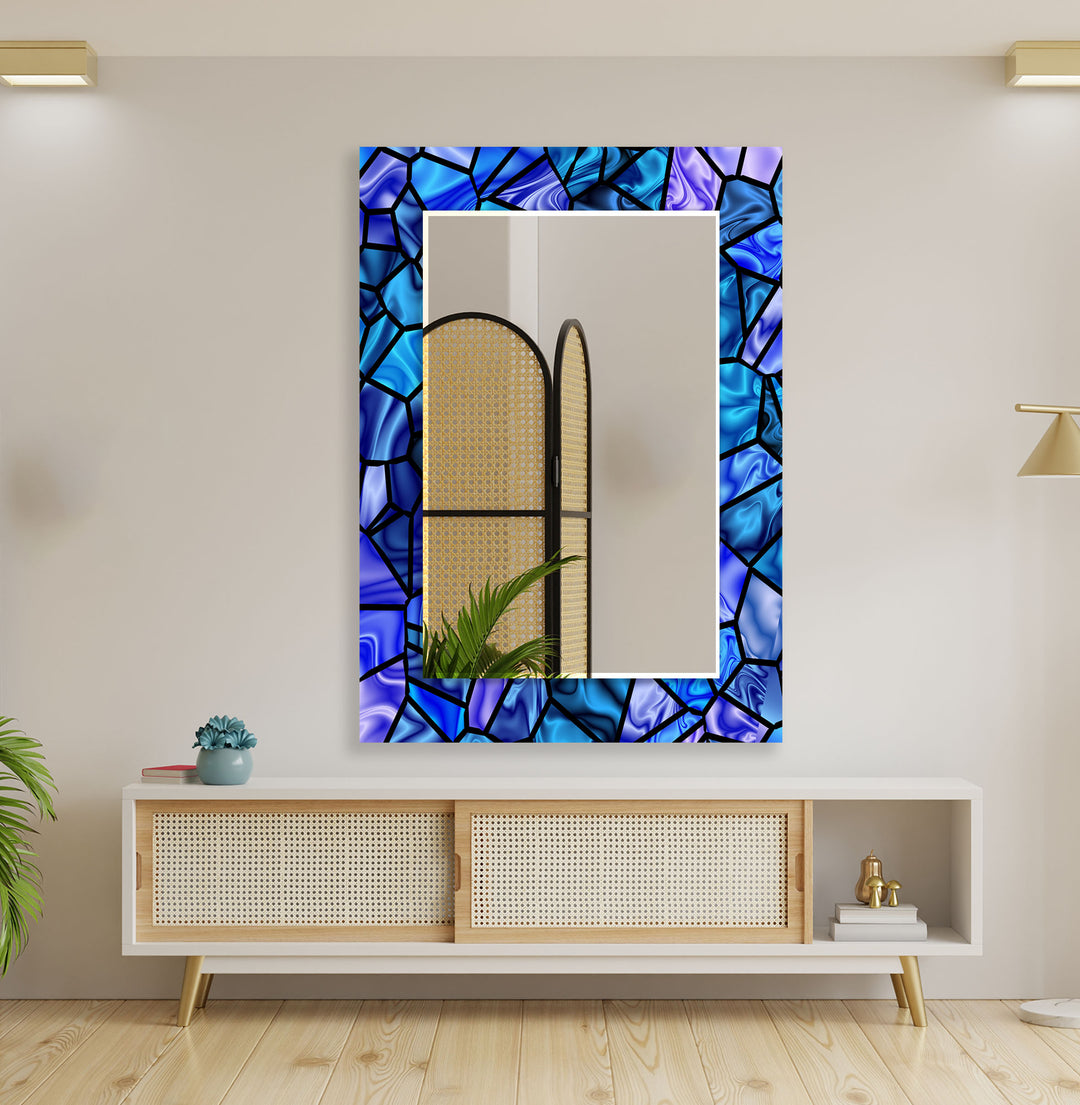 Vivid Blue Stained Wall Mirror Abstract Wall Mirror
