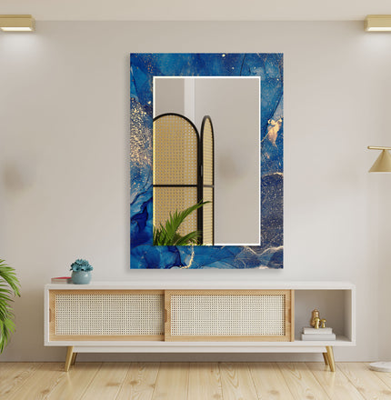 Abstract Tempered Glass Wall Mirror