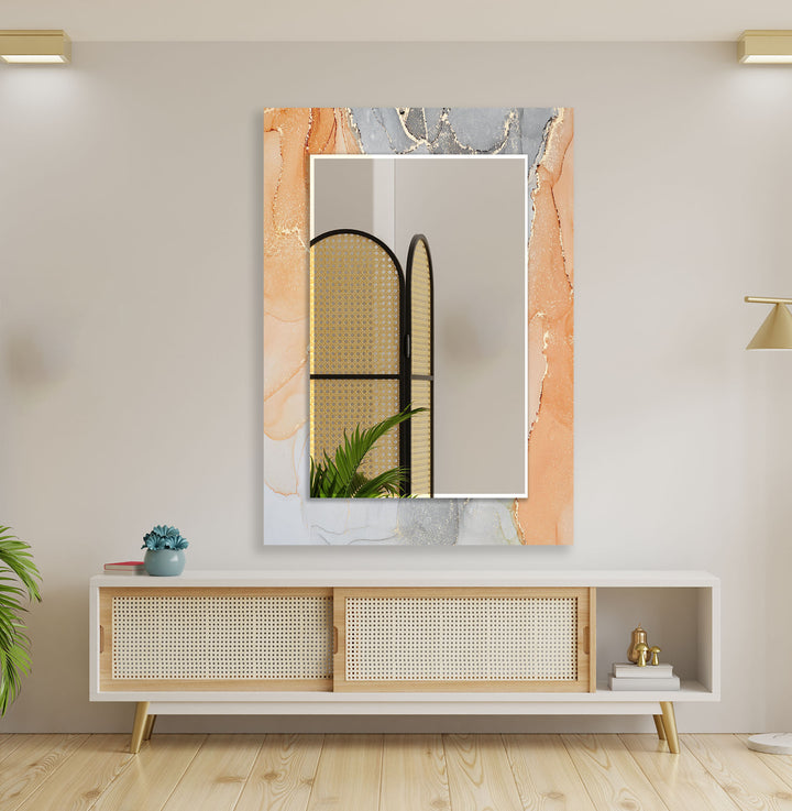 Orange & Grey Abstract Wall Mirror Stained Glass Wall Mirror
