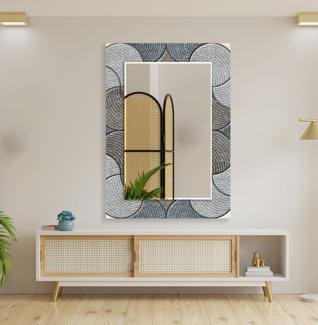 Beige & Gray Circles Design Wall Mirror Stained Glass Wall Mirror
