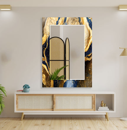 Abstract Tempered Glass Wall Mirror