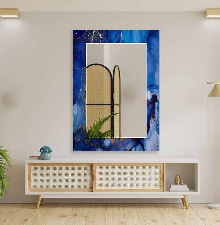 Dark Blue Abstract Wall Mirrors Rectangle Wall Mirror
